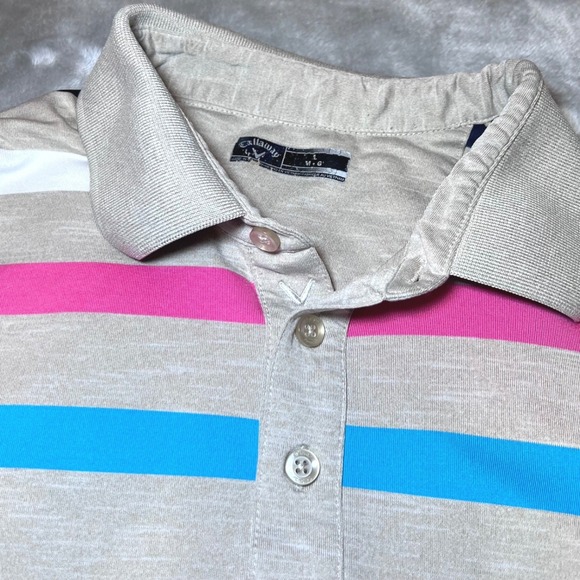 Callaway Golf Polo Shirt Mens Large Striped Breathable Activewear Performance - Picture 6 of 12